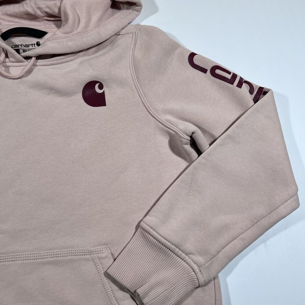 Carhartt Light Pink Relaxed Fit Sleeve Logo Pullover Hoodie Sweatshirt Women's S - Picture 4 of 14